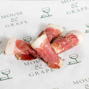 A thinly sliced, cured meat
