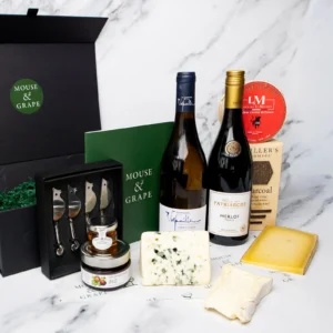 French cheese and wine hamper with French wines and a selection of cheeses
